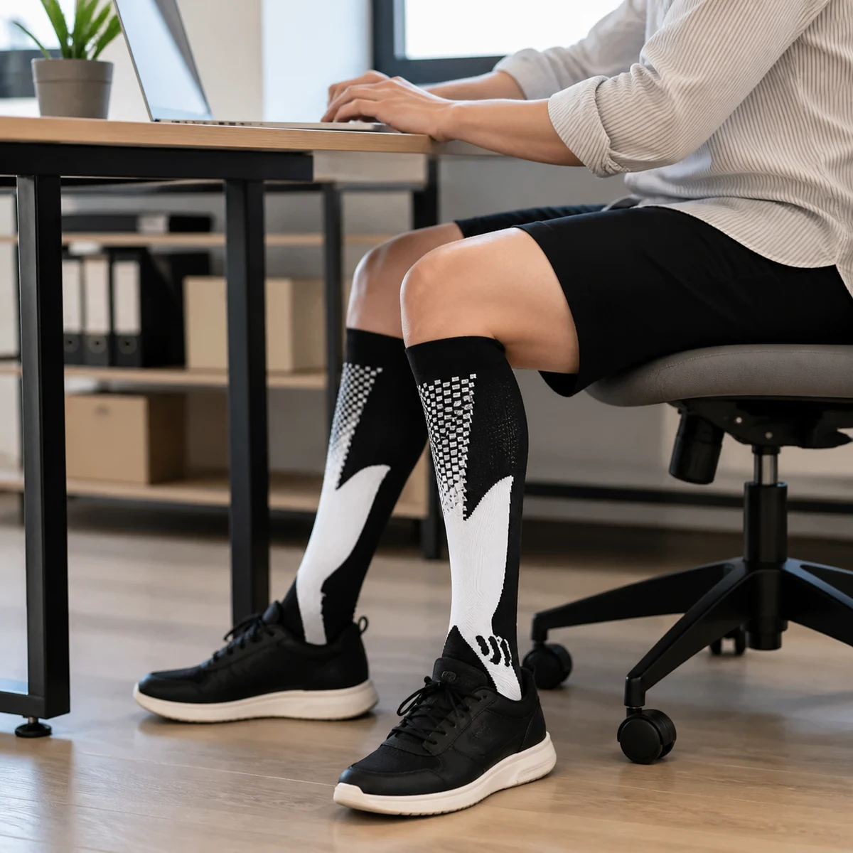 EnduroFlex Kompressionsstrümpfe im Arbeitsalltag am Schreibtisch